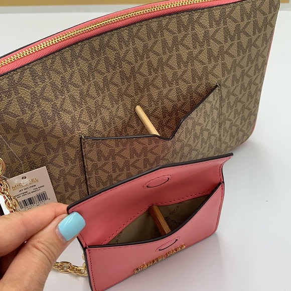 Michael Kors Jet Set LG 2 in 1 card case wristlet Wallet TEA ROSE COLOR - Picture 6 of 16